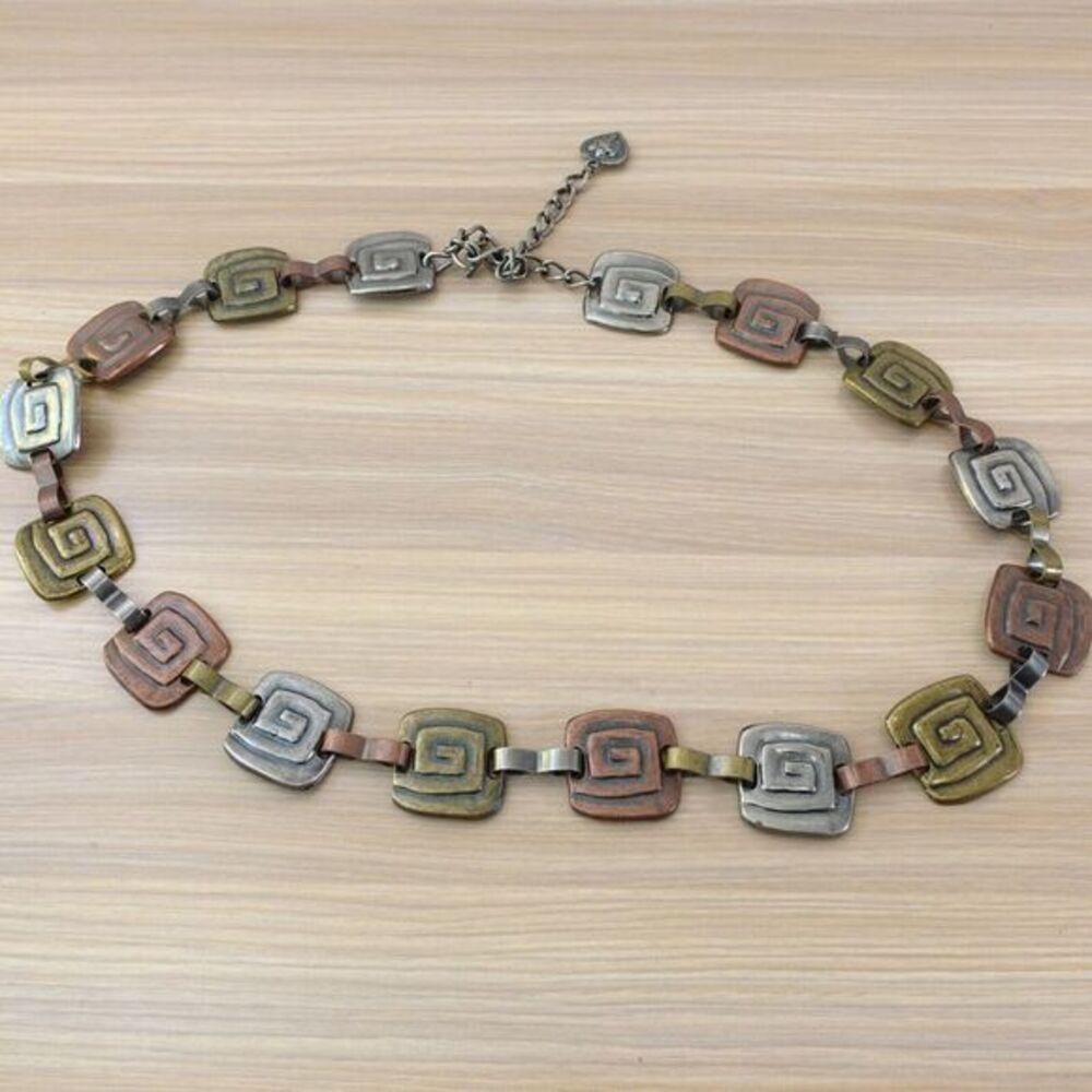 Retro Boho Concho‎ Waist Belt Womens S Festival Antique Square Metal Chain Link
